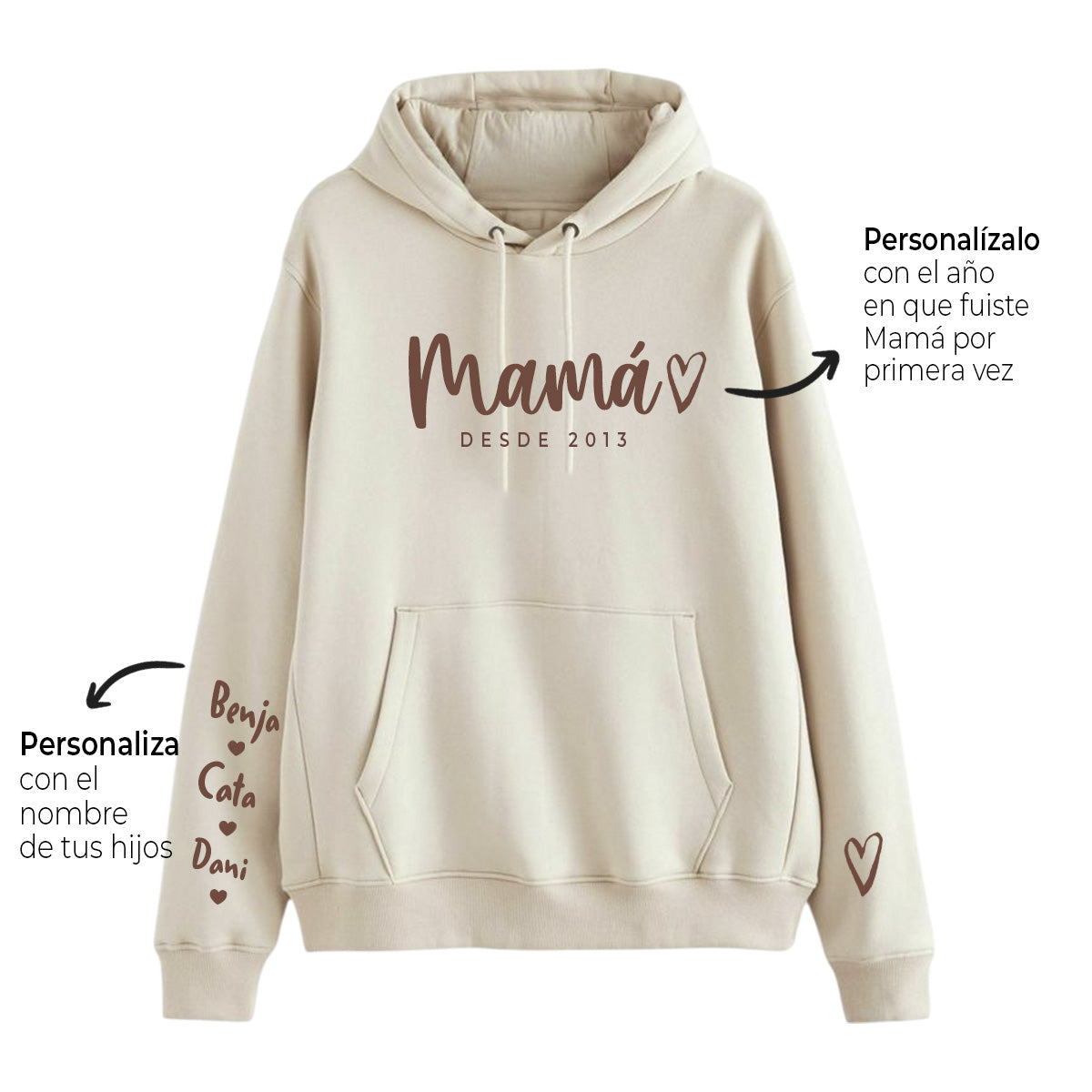POLERÓN PERSONALIZADO "MAMÁ DESDE" CON NOMBRE NIÑOS EN LA MANGA - DIA DE LAS MADRES